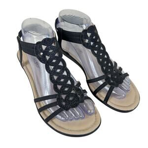 Rialto Cenova Black Studded Strappy Low Heeled Versatile Staple Sandals Size 7.5